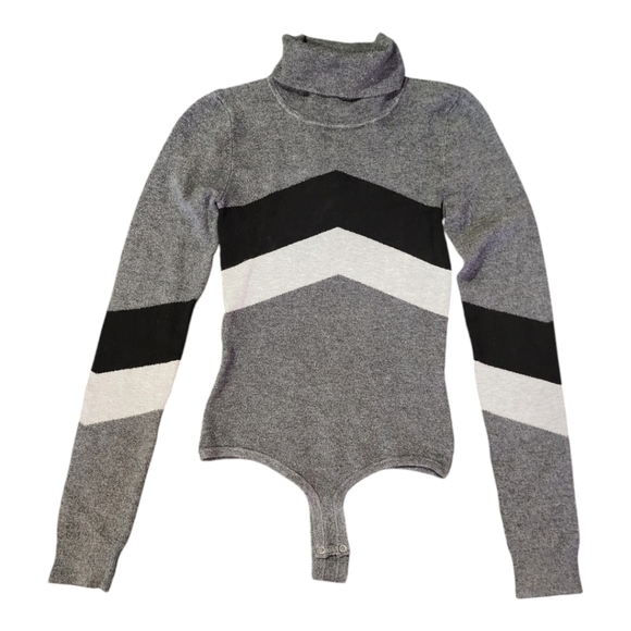 Revolve One Grey Day Minka Chevron Turtleneck Bodysuit Gray Black White Small - Picture 1 of 6
